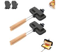 Hot Dog Pocket Maker, Portable Flip Sealed Hot Dog Pockets Maker, Double-Sided Removable Sandwich Baking Pan, for Quick Breakfasts, Pancakes & Omelets (Black,2pcs)