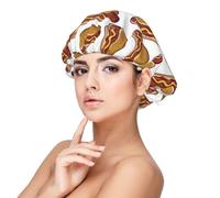 Hot Dog Print No.903 Bonnet en satin de soie pour femme endormie, double couche réglable, bonnet de nuit pour cheveux bouclés