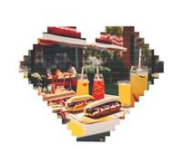 Hot Dogs et Limonade Impression Art Brique Puzzle en Forme de Cœur Bricolage Bricolage Blocs de Construction Set 3D Décoration de la Maison 82 Pièces
