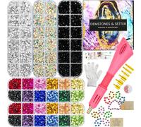 Hot Fix Applicateur Outil Kit avec 8500 Strass pour Blinging Vêtements, Tissu, Vêtements, Cuir, Hotfix Bedazzler Kit avec 6 Embouts, Support, Boîte Cadeau, Manuel, Gant, Pochoirs, Plateau, Pince à