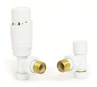 Hot Flow Lot de 2 valves thermostatiques coudées en cascade blanche pour radiateur avec corps TRV coudé et un bouclier de verrouillage pour un contrôle rapide et facile de la température. Parfait pour
