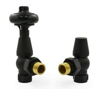 Hot Flow Lot de 2 valves thermostatiques coudées noires satinées pour radiateur avec corps TRV coudé et un bouclier de verrouillage pour un contrôle rapide et facile de la température. Parfait pour