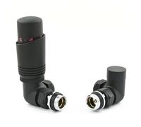 Hot Flow Lot de 2 valves thermostatiques modernes en cascade texturée noire avec corps TRV d'angle et un bouclier de verrouillage. Pour un contrôle rapide et facile de la température. Parfait pour