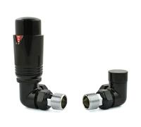 Hot Flow Lot de 2 valves thermostatiques pour radiateur d'angle Noir Avec corps TRV, tête de roue et bouclier de verrouillage pour un contrôle rapide et facile de la température. Parfait pour