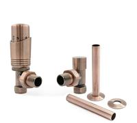 Hot Flow Paire de valves thermostatiques coudées en cuivre antique pour radiateur avec corps TRV coudé, un bouclier de verrouillage et un manchon de tuyau pour un contrôle rapide et facile de la