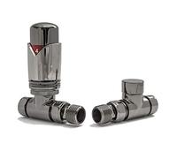 Hot Flow Vanne de radiateur thermostatique Marella 3 en nickel noir avec corps droit TRV, tête de roue et bouclier de verrouillage pour un contrôle rapide et facile de la température.