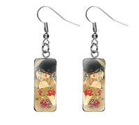 Hot Gustav Klimt Art Peintures Boucles d'oreilles rectangulaires The Kiss Golden Tears Fish Hook Boucles d'oreilles Cabochon en verre photo Bijoux