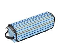 Hot Hair Tools Sac de voyage avec tapis amovible résistant à la chaleur étanche portable ouvert plat sac de voyage pour fer à lisser fer à friser sèche-cheveux rétro bleu marron rayures verticales