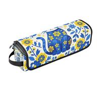 Hot Hair Tools Sac de voyage et tapis résistant à la chaleur avec fermeture éclair pour fer à lisser les cheveux plats, lisseurs, fers à friser, chat ukrainien, floral vintage, jaune et bleu