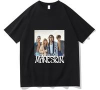 Hot Italian Combination Maneskin Tshirt Men's Oversized Tee Casual Loose T Shirt Men Women Unisex Vintage T-Shirt Men Black 3XL Manches Courtes(Small)