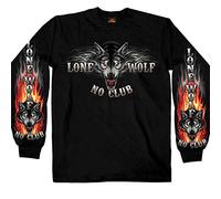 Hot Leathers Black Lone Wolf No Club Biker T-Shirt à Manches Longues Double Face