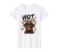 Hot Mess But First Coffee alimenté par Caffeine Highland Cow T-Shirt Graphique avec Valeur, Femme, Blanc, M