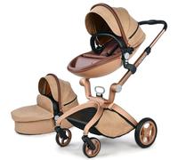 Hot Mom Landau haut de gamme avec attache poussette et baignoire bébé 2 en 1, Poussette combinée attaches réversibles en cuir PU Suspension roues PU 2023 nouveau design, F22 (sans siège auto, CROCO)