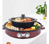 Hot Pot Barbecue 2 en 1 électrique et raclette 2200 W - Facile à nettoyer - Pour la maison, la casserole et la plaque de cuisson (rouge)