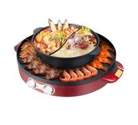 Hot Pot - Barbecue électrique 2 en 1 Hotpot, grille coréenne et mookata thaïlandaise, grill électrique avec hot pot, chauffage uniforme, régulation indépendante de la température, revêtement