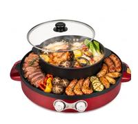 Hot Pot Électrique 2 en 1 2200W, Appareil à Fondue Chinoise avec Barbecue Coréen de Table, Grill Intérieur Sans Fumée Antiadhésif, Marmite Double Bouillon Amovible pour Maison et Repas Conviviaux