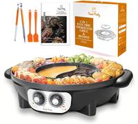 Hot Pot Electrique Appareil Fondue Chinoise Et Barbecue Coréen Électrique De Table 220V 2200W 2 In 1 Hotpot Wok Bbq Grill D'Intérieur Sans Fumée Pour 2 À 8 Personnes[BLE9300939]