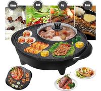 Hot Pot électrique et grill 110 V avec gril 2 en 1, multifonction sans fumée, pour 3 à 5 personnes, convient pour barbecue coréen, shabu et soupe