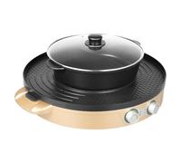 Hot Pot et barbecue, 2200 W, 2 en 1, réglage indépendant et en continu, amovible, revêtement anti-adhésif, couvercle transparent, 44 cm, doré