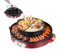 Hot Pot Poêle électrique 2200 W avec grille et séparateur multifonction 2 côtés antiadhésif et grille de table 2 en 1 pour 2 à 8 personnes Rouge 52 x 18,5 cm