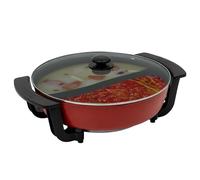 Hot Pot - Poêle wok électrique avec séparateur - Casserole de cuisine anti-adhésive - Facile à nettoyer - Chauffage rapide - Pour la maison, le bureau, le dortoir - Rouge