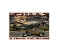 Hot Rod And Airplane Choose Something Fun Poster horizontal vintage Décoration murale en métal 20,3 x 30,5 cm