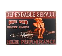 Hot Rod Spark Plugs Pin Up Girl Plaque en métal rétro vintage