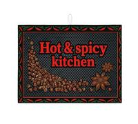 Hot & Spicy Tapis de séchage pour vaisselle de cuisine, motif floral noir et rouge, absorbant, tapis de séchage en microfibre rustique pour protection de café, 45,7 x 61 cm