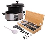 Hot Stone Kit avec 64 Pierres - Chauffe-Pierres Numérique 5,5L Massage | Set complet de pierres chaudes avec affichage numérique et 64 pierres de massage en boîte de bambou