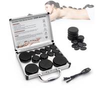 Hot Stones Kit de chauffage de massage 14 pièces pierres chaudes et kit de chauffage, masseur électrique en pierre de basalte pour thérapie de massage, usage professionnel et domestique, 110 V