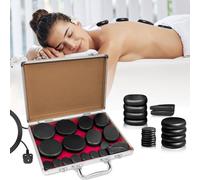 Hot Stones Kit de massage avec chauffage 18 pièces Basalte Hot Rocks Pierre chaude électrique pour spa à domicile Thérapie relaxante Soulagement de la douleur