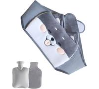 Hot Water Bottle with Soft Plush Rubber Cover with Soft Waist Cover,Belt for Neck,Shoulders,Back and Legs,Grey Puppies