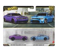 Hot Wheels Mini voitures JHW47 – Lot de 2 Dodge Challenger SRT / Charger SRT Violet/Bleu