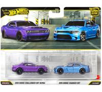 Hot Wheels Mini voitures JHW47 – Lot de 2 Dodge Challenger SRT / Charger SRT Violet/Bleu