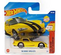 Hot Wheels 96 Dodge Viper GTS - Then and Now 4/10 - JBB95 - Carte courte - Jaune - Mattel 2025 - Modèle Dodge sous licence officielle de la série 2025 Then and Now (176/250) - 1:64
