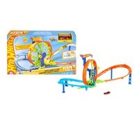 Hot Wheels Vitesse et Looping Coffret Piste et Circuit avec véhicule en métal à l’échelle 1/64, Piste en Forme de 8 avec Zone de carambolage et propulseur, JBX65
