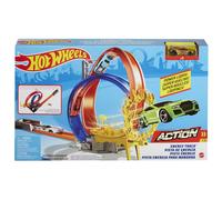 Hot Wheels Piste Energy Track – Double looping, cercle de feu, voiture 1/64 incluse – Orange
