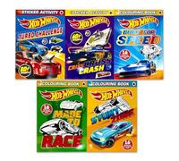 Hot Wheels Activity Book Collection 5 Books Set (Turbo Challenge Sticker Activity Book, Criss Cross Crash Sticker Activity Book, Built For Speed, Stunt Zone, Made to Race Colouring Book)