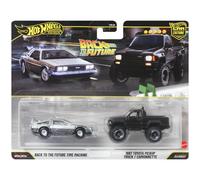 Hot Wheels Premium - Back to The Future Time Machine & 1987 Toyota Pickup Truck/Camionnette - Car Culture - JHW48 - HBL96 - Argent - Noir - Modèle sous licence officielle - Mattel 2026-1:64
