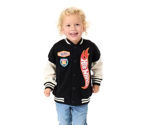 Hot Wheels Blouson Bombers Garçon | Blouson Université Imprimé Graphique Logo Flamme en Noir pour Enfants | Blouson Enfant Imprimé Voiture de Course Turbo avec Fermeture Éclair