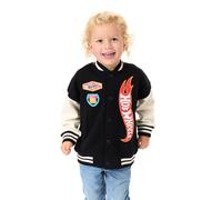 Hot Wheels Bomber Garçon Noir | Blouson Université Imprimé Graphique Logo Flamme | Bomber Enfant Imprimé Voiture de Course Turbo avec Fermeture Éclair