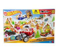 Hot Wheels Calendrier de l’Avent 2025, avec 10 véhicules à l’échelle 1/64, 10 clips de présentation et 14 accessoires sur le thème de l’hiver, JCB47