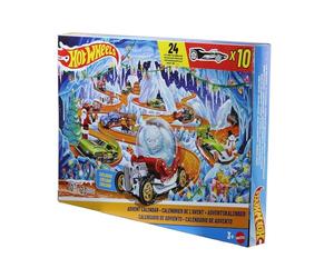 Hot Wheels Calendrier de l'Avent 2026 | Comprend 10 véhicules 1:64, 14 accessoires hivernaux et 10 clips d’ornement, JLG41