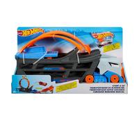 Hot Wheels Camion Transporteur de Piste Stunt and Go avec Looping et Rampe de Lancement Pliable pour 18 Voitures, Jouet pour Enfant, GCK38