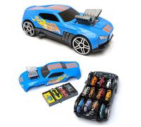 Hot Wheels Boîte de rangement Race N' Haul 2 en 1 – Poignée rétractable, jusqu'à 15 voitures