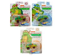 Hot Wheels Character Cars TMNT Lot de 3 véhicules moulés sous pression avec Ninjas Raphael, Michel-Ange et Leonardo