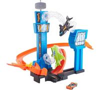 Hot Wheels City Coffret Aéroport motorisé avec Une Petite Voitures de Course Incluse, Jouet pour Enfant, GFH90