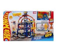 Hot wheels city grand garage mega looping 2 en 1 avec ascenseur - hauteur 65 cm - sons et lumieres - set jouet vehicules + carte