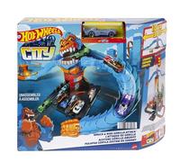 Hot Wheels City L’Attaque du Gorille, avec 1 Voiture | Lancez & faites la course sur une piste flexible de 100 cm, station essence connectable à autres circuits, HDR30