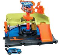 Hot Wheels City Station de lavage express Coffret avec 1 véhicule Hot Wheels, se connecte aux autres pistes et coffrets, cadeau pour enfants de 4 à 8 ans, HDR27
